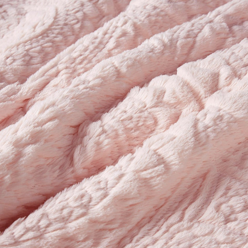King/ King Embroidered Medallion Faux Fur Comforter In Blush Colour For Interior Design