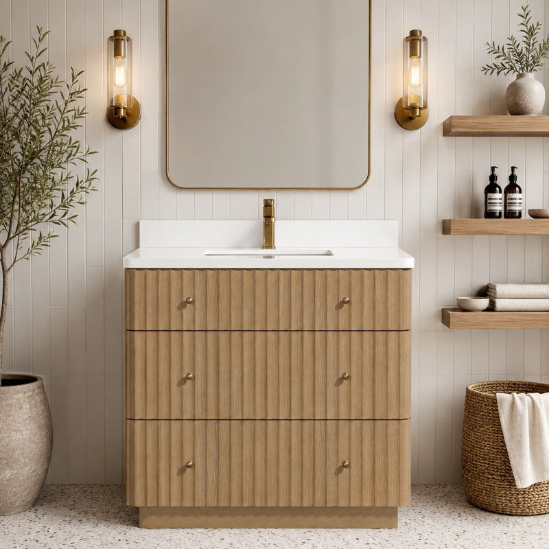 Meuble-lavabo simple 36 po avec plateau en pierre d'ingénierie La Jolla