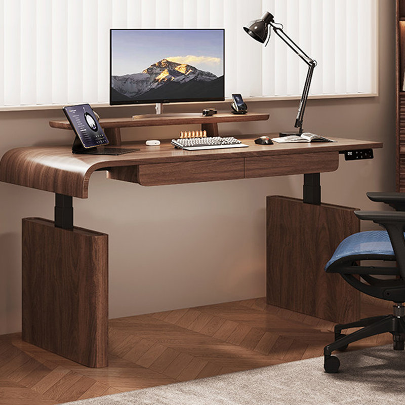 Bureau rectangulaire en bois massif avec tiroirs Nut-brown, H 47,24 po x l 55,12 po x P 28,35 po