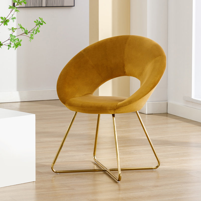 Fauteuil d'appoint moderne 28,35 po Vanezza, Velours jaune, Doré