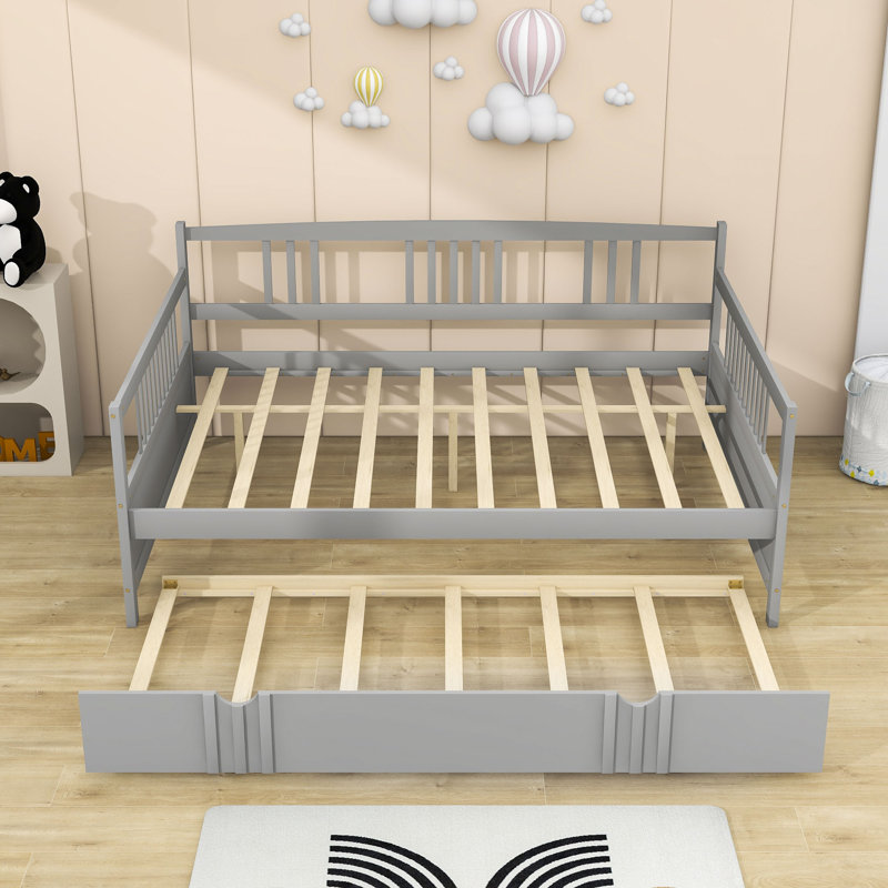 Lit de jour en bois avec couchette, gris, Double