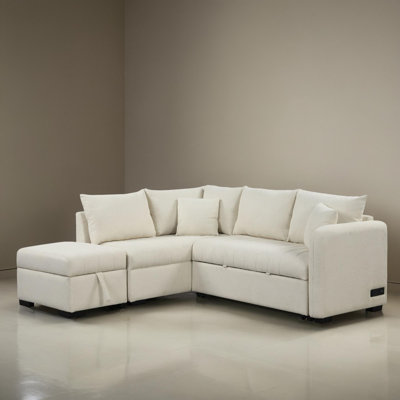 83" Wide L-Shaped Pull Out Sleeper Sectional Sofa Bed With USB Ports by Latitude Run