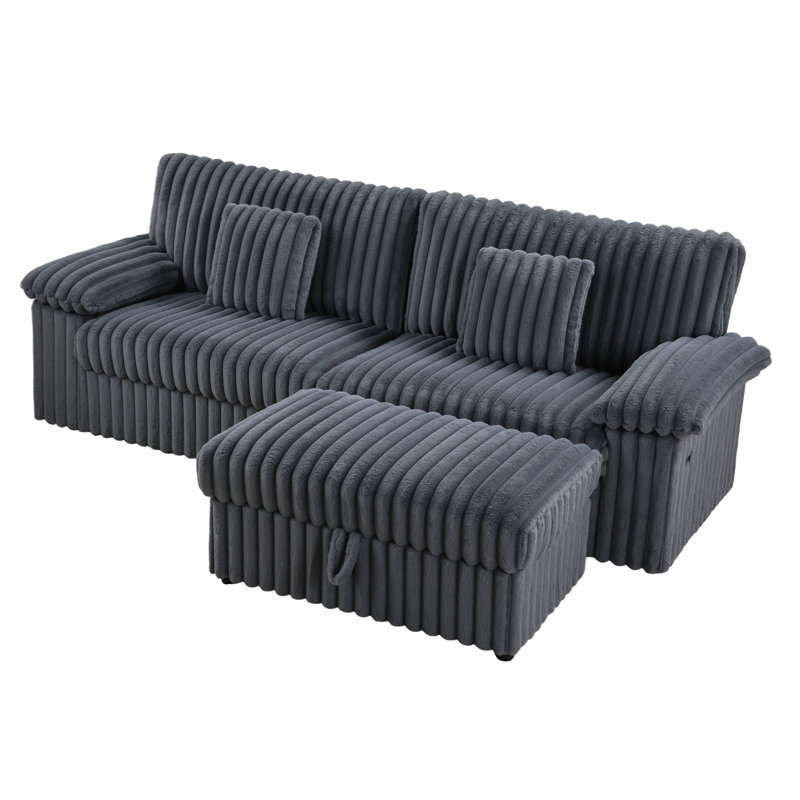 92'' Wide Comfy Corduroy Cloud Couch Sectional Loveseat Sofa With Ottoman,Hassle-free Assembly, 35.4" H x 92.3" W x 36.2" D