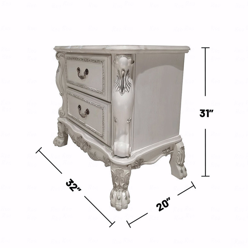 Table de chevet 2 tiroirs en bois de peuplier, Blanc