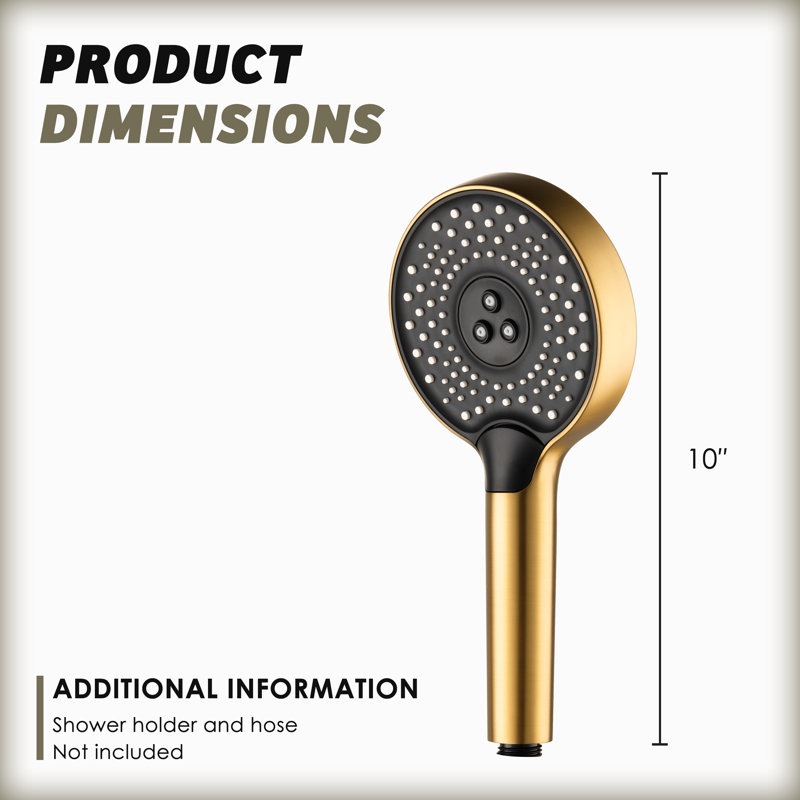 3-Function Handheld Shower With Easy-To-Clean Nozzles And Standard U.S. NPT 1/2 Thread, Brushed Gold