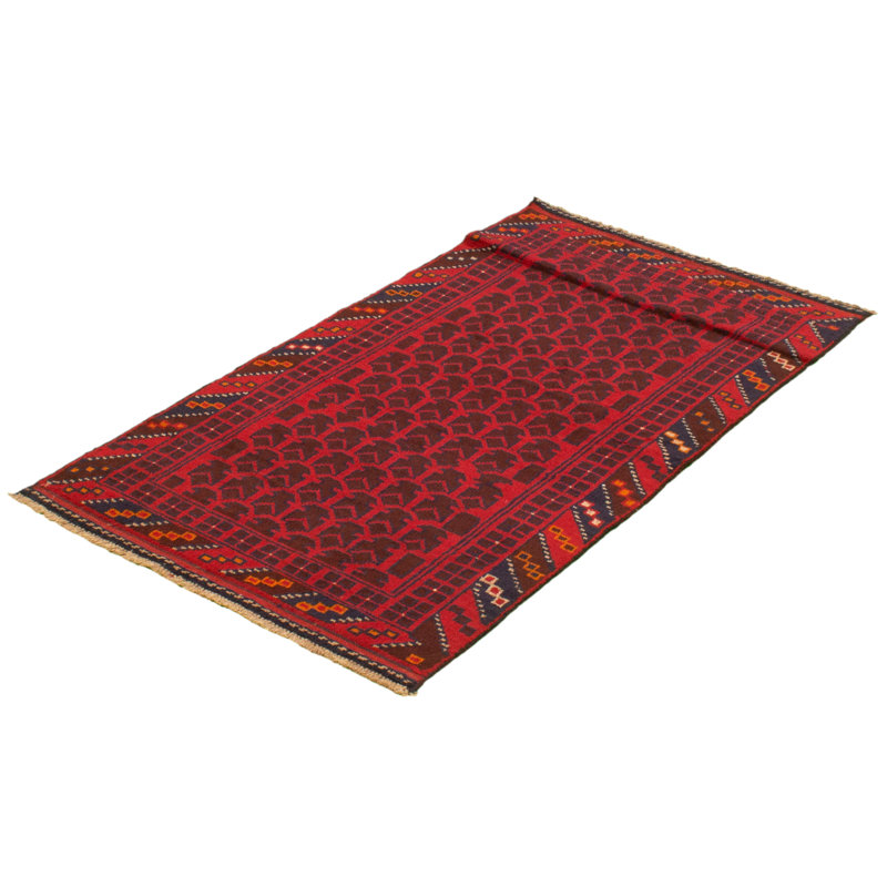 Tapis rouge / noir en laine noué à la main