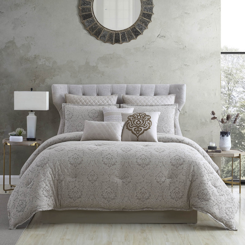 Ivory Cotton Queen Comforter Set with Decorative Pillows