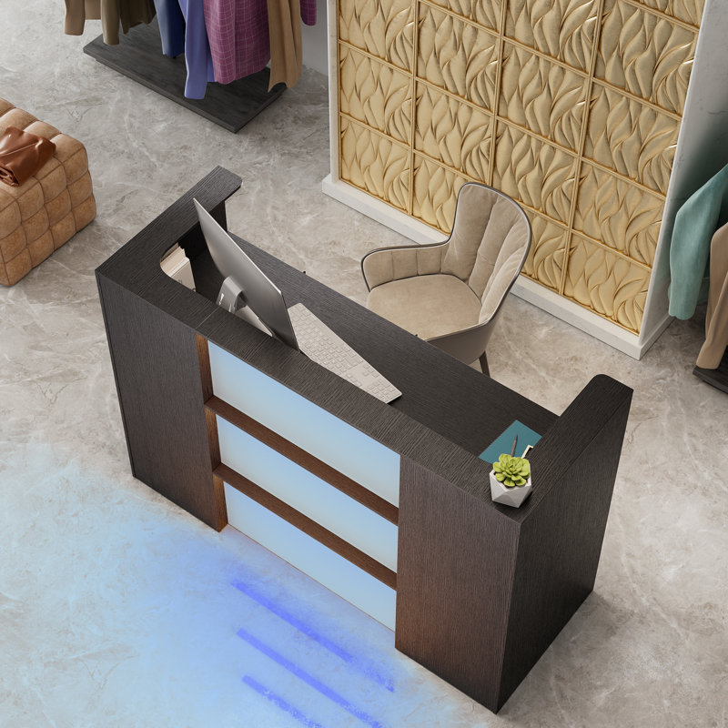 Bureau de réception avec lumières DEL - table de comptoir moderne pour la caisse, le hall d'entrée, le salon, la vente au détail, le magasin, la clinique et le bureau (noir)