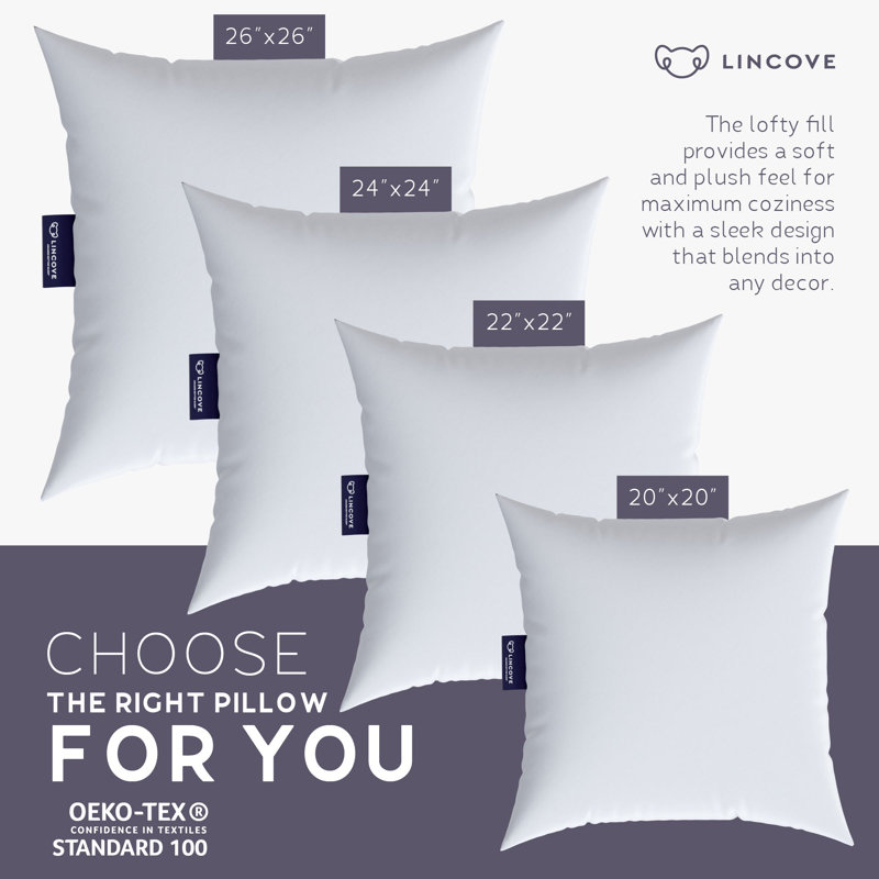 Lincove Throw Pillow Insert – 100% Cotton Shell, Down Alternative Filling, Hypoallergenic – Decorative Couch Pillow
