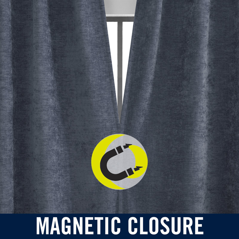 Sun Zero Isidora Velvet Magnetic Closure 100% Blackout Grommet Curtain Panel, Blue, 40" W x 96" L