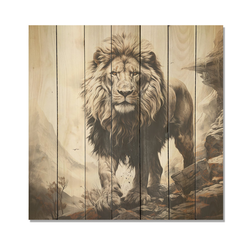 Majestic Vintage Lion II - Animal lion sur bois, H 36 po x l 36 po