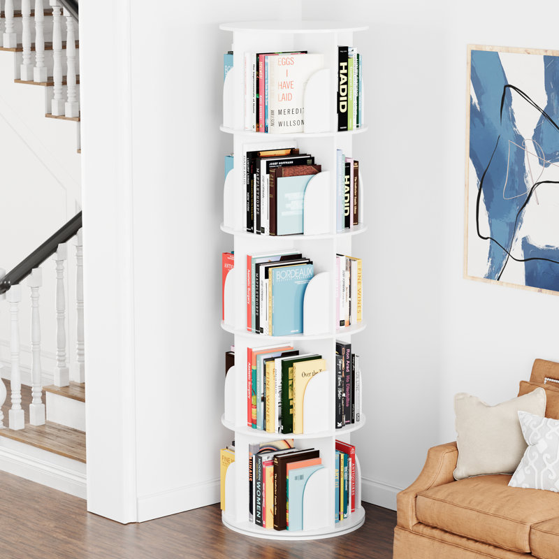 Rotating Bookshelf Tower, 360° Spinning Bookcase Lazy Susan, Revolving Round Carousel For Book Storage, Vertical Turning Spiral Corner Organizer