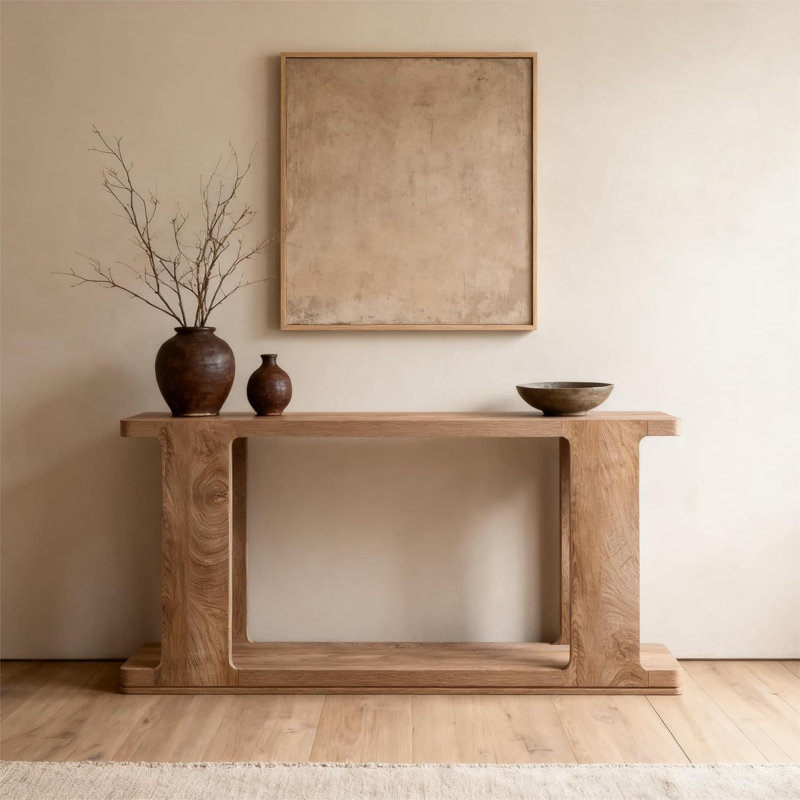63" Modern Entryway Console Table With Curved Edge & Distinctive Style, Light Tree Knot