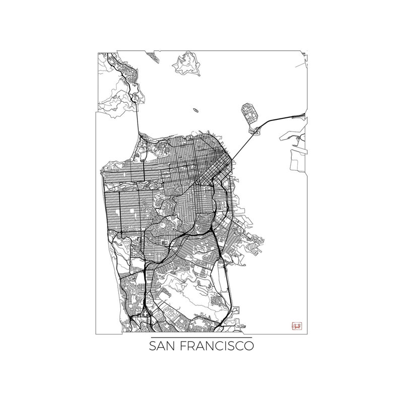 San Francisco Minimal Urban Blueprint Map by Hubert Roguski - Wrapped Canvas Print, 66.04 cm H x 45.72 cm W x 3.175 cm D