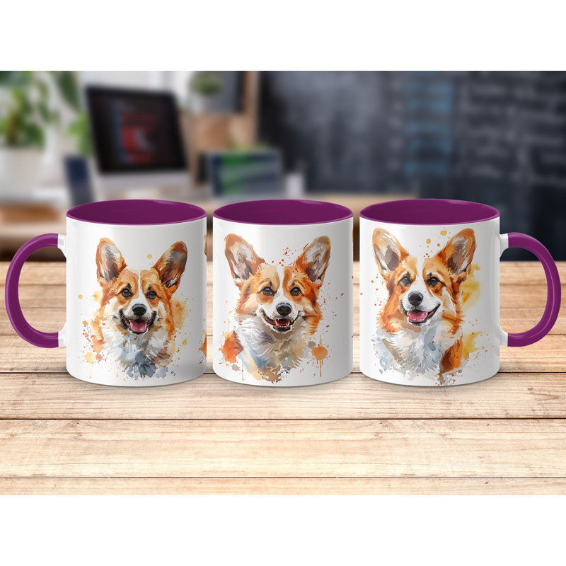 11oz Watercolour Pembroke Welsh Corgi Dog Design Coffee Mug, Purple, 3