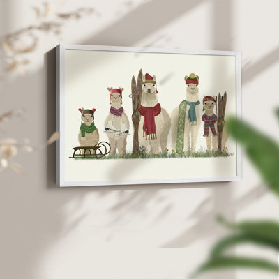 Llama Family Winter Sports - Imprimé encadré - Restickable