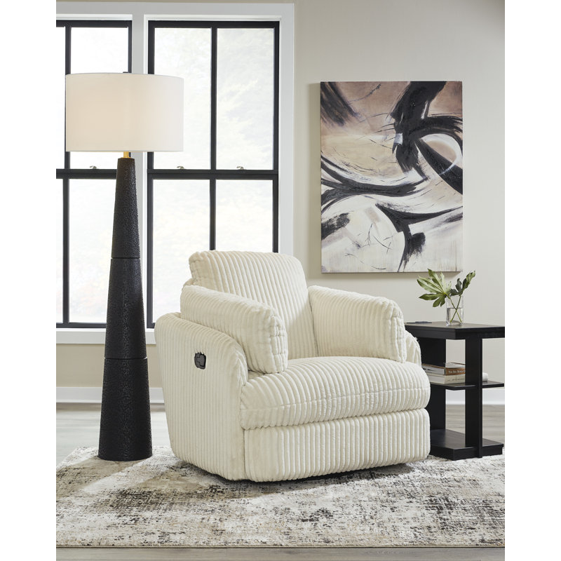 Ivory Corduroy Swivel Glider Recliner with Metal Frame