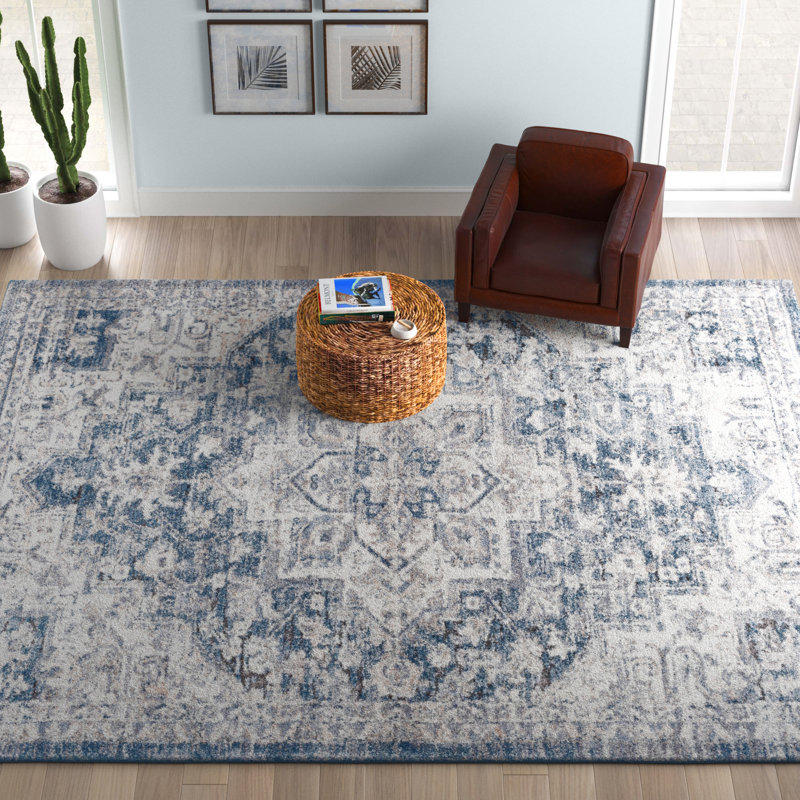 Hodder Machine Woven Oriental Blue Area Rug, Rectangle 6'7" x 9'6"