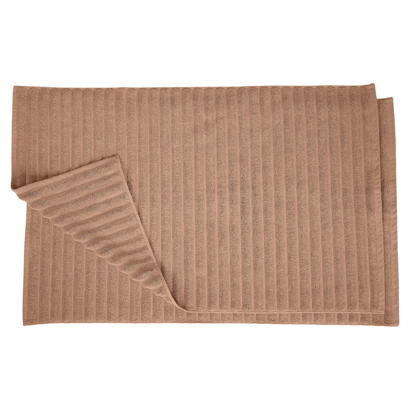 Pardue Cotton Geometric-Striped Reversible 2 Piece Bath Mat Set, Coffee, Solid Color