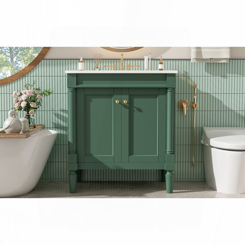 Meuble-lavabo 30 po avec lavabo en céramique, Vert