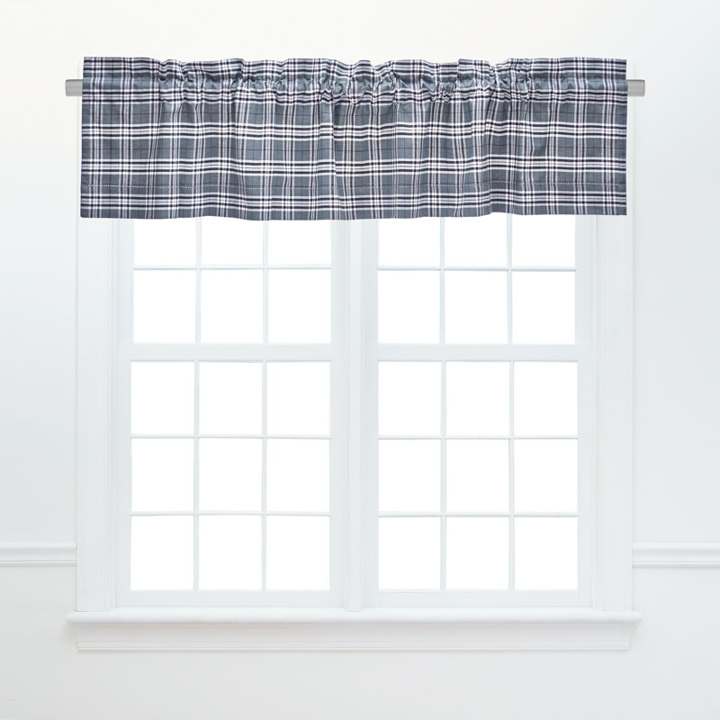 Vandervliet Max Plaid Cotton Valance Window Treatment, Gray