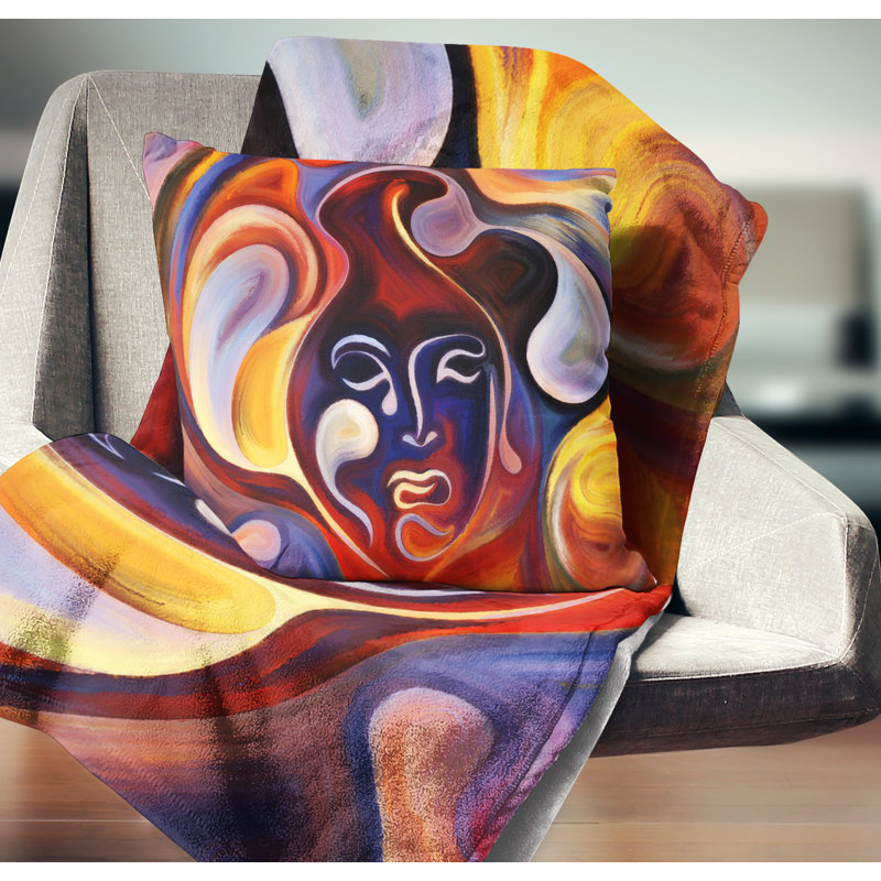 Waves of Thought - Coussin imprimé abstrait, 16 po x 16 po, Coussin décoratif