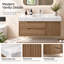 Meuble-lavabo suspendu de 91 cm (35,8 po) avec comptoir en pierre frittée et lavabo encastré en céramique, armoire de salle de bain d'aspect bois