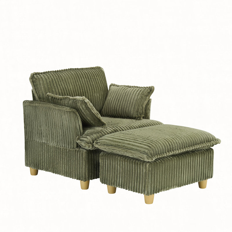 This single-seat corduroy sofa comes with an ottoman and throw pillows. It's perfect for sitting or lying down comfortably in the living room, on the balcony, or in the study