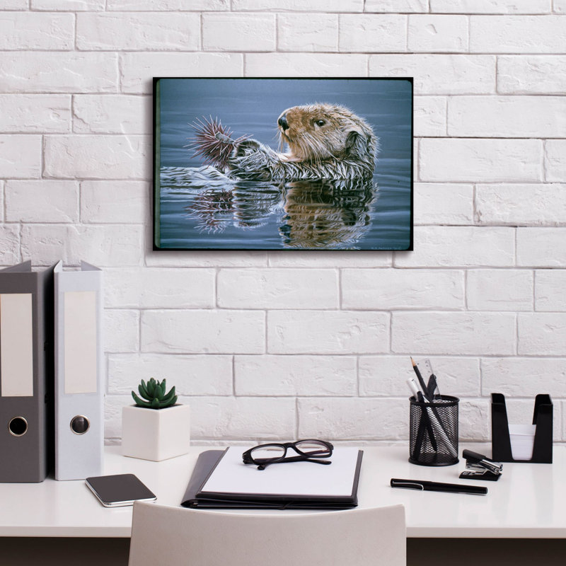Loutre de mer avec oursin sur toile par Ron Parker, H 12 po x l 18 po x P 0,75 po