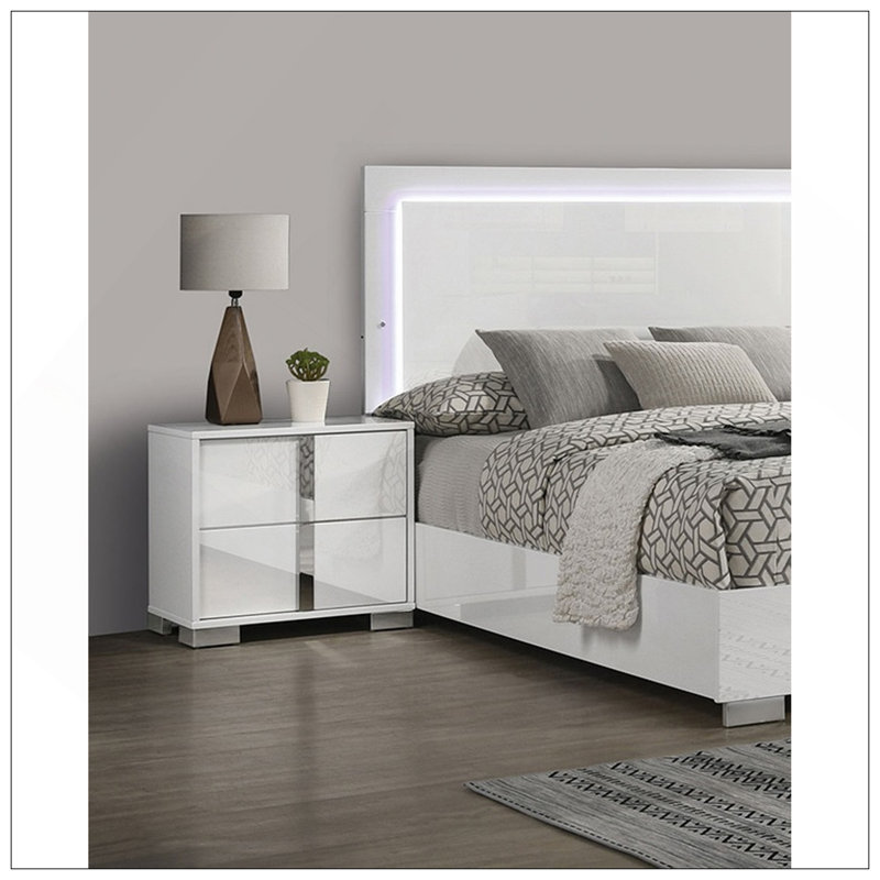 Table de chevet moderne 1pc avec pieds chromés, Blanc