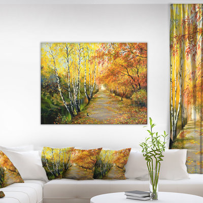 Beautiful Fall Forest Landscape Painting Print on Wrapped Canvas