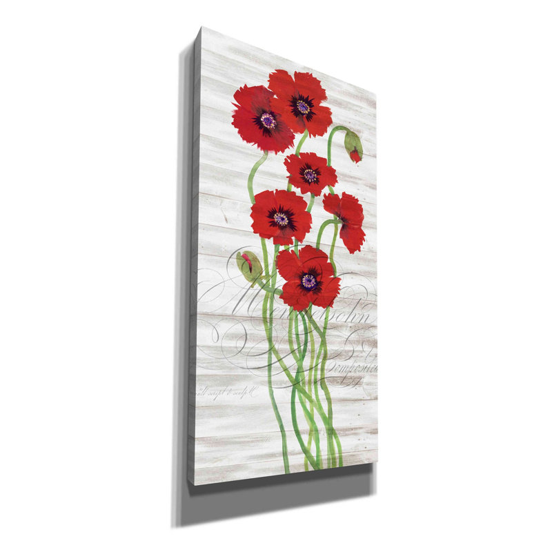 «Red Poppy Panel II» par Tim O'toole, art mural sur toile, H 24 po x l 12 po x P 0,75 po