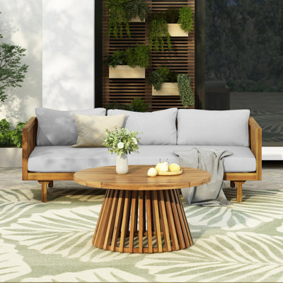 Acacia Wood Patio Furniture Set,Outdoor 3 Seater Daybed(With Water Resistant Thick Cushions)And Round Coffee Table