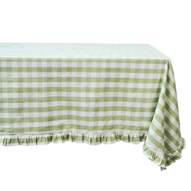 Gingham Ruffle 18" x 90" Table Runner, 120" L x 60" W, Seagrass