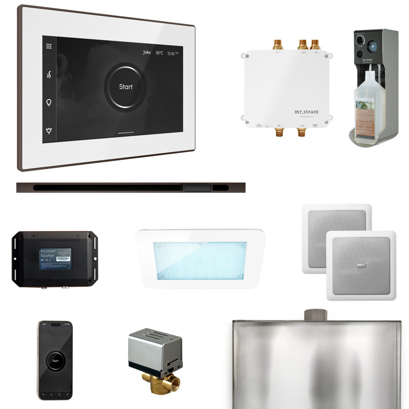 Bliss Steam Shower Control Package with iSteamX Control and Linear Steamhead, White/Oil-Rubbed Bronze