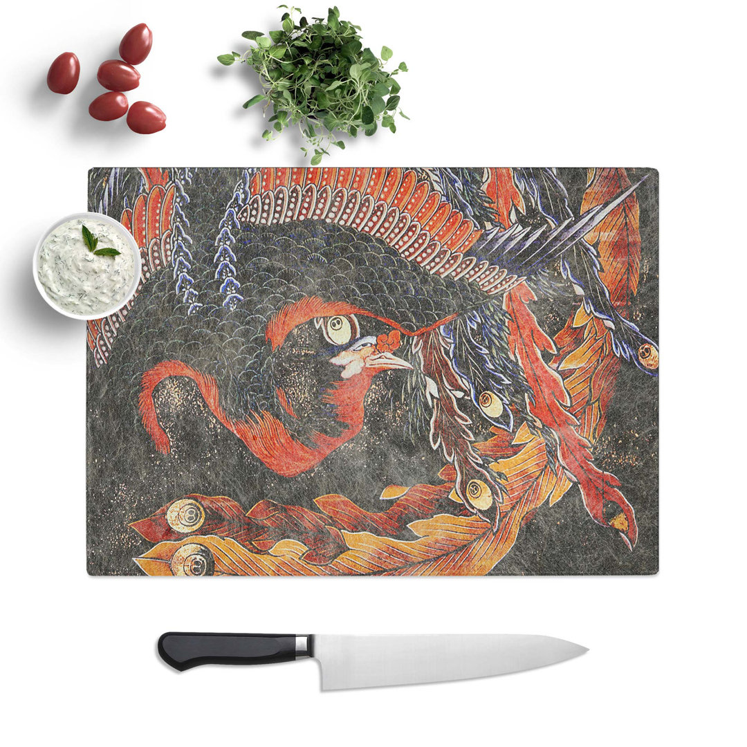 Tempered Glass Phoenix by Katsushika Hokusai Chopping Board