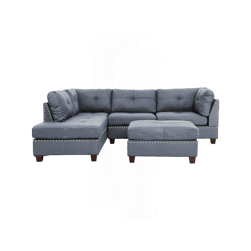 3 pièces Canapé modulaire gris et gris, Ivoire, gris clair et bleu