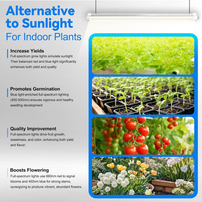 Lumières de culture imperméables pour plantes Jesled, lumière blanche naturelle à spectre complet de 4 pi pour le démarrage des graines et légumes, 288 W (6 x 48 W, 1800 W Eqiv), bande de lumière de croissance intégrée avec interrupteur, prêt à l'emploi, paquet de 6