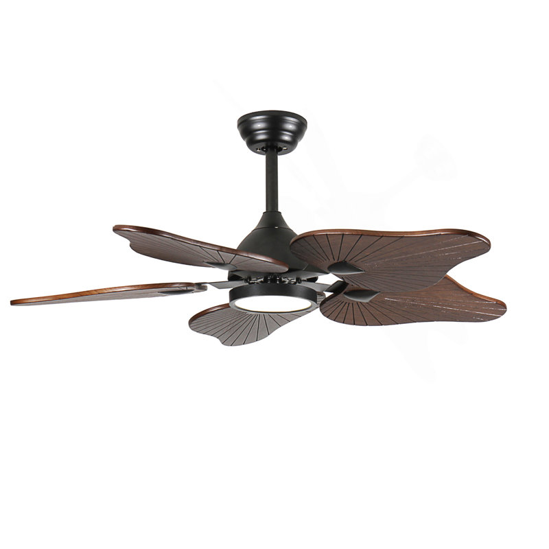 44-Inch Ceiling Fan With Light, 5 Solid Wood Blades, DC Motor, APP & Remote Control, Dimmable Full-Spectrum LED, Reversible Airflow, For 15X15 Ft Living Room Bedroom, Works On Sloped Ceilings