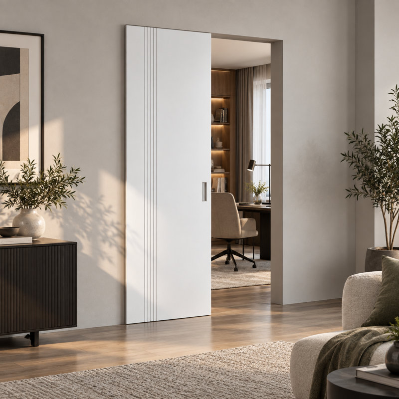 Portes coulissantes dissimulées Hidden Barn Basic 0111 en placage de bois blanc arctique, 91,4 cm x 213,4 cm, 36 po x 84 po