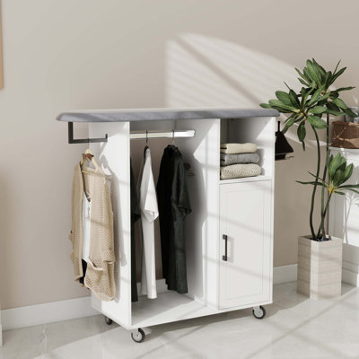 Chariot à repasser avec planche à repasser roulante, armoire à repasser polyvalente avec roues, solution de repassage compacte pour la salle de lavage, la chambre à coucher, le vestiaire