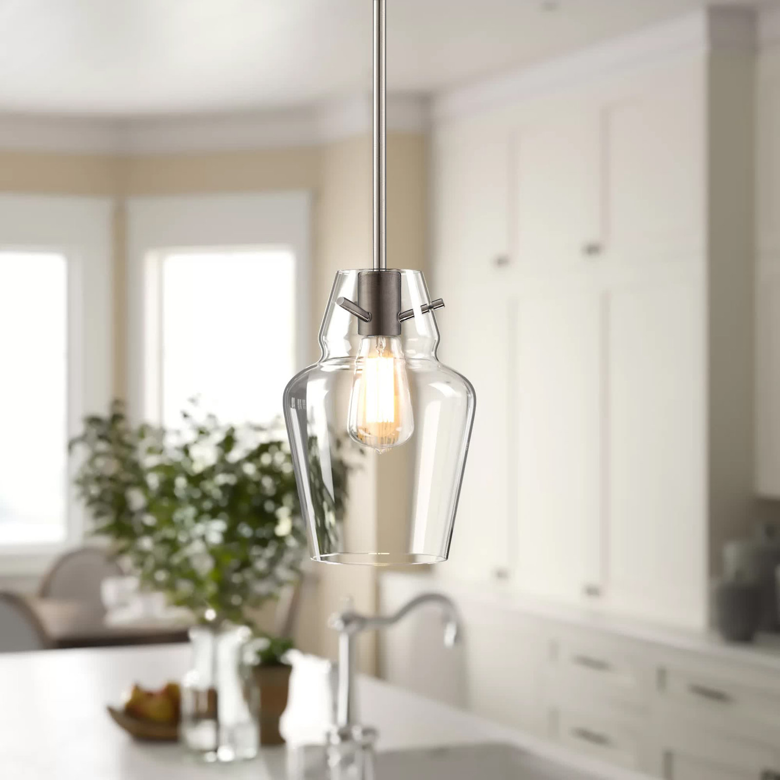 Magaret 1 - Light Single Bell Pendant, Satin Nickel