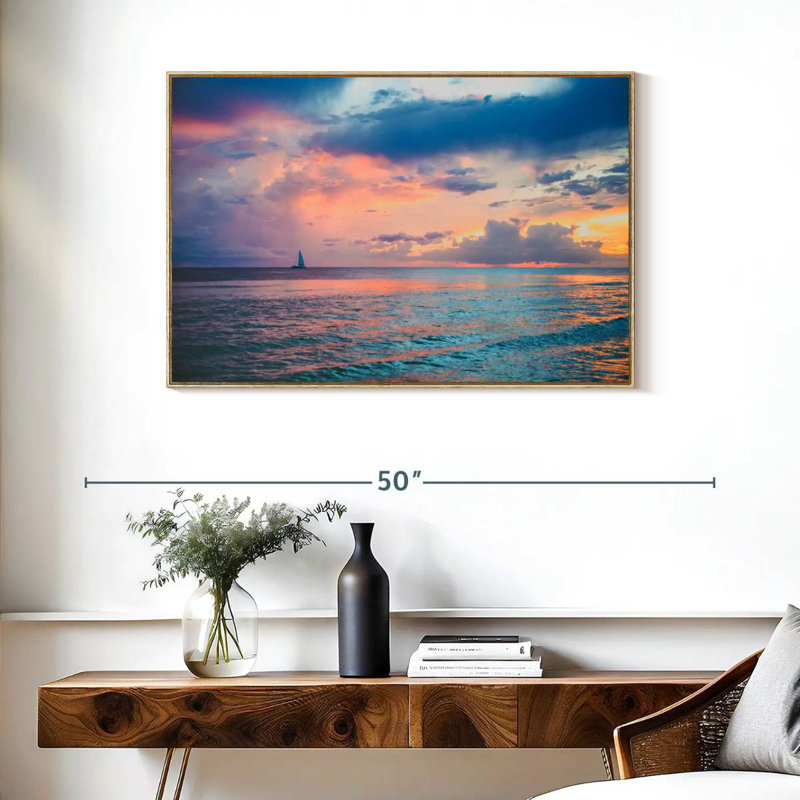 Coucher de soleil au Panama, Cadre flottant en bois naturel, 37 po x 25 po