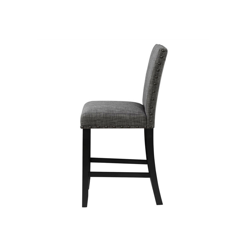 2 tabourets de bar, chaises de salle à manger rembourrées avec garniture cloutée, Gris