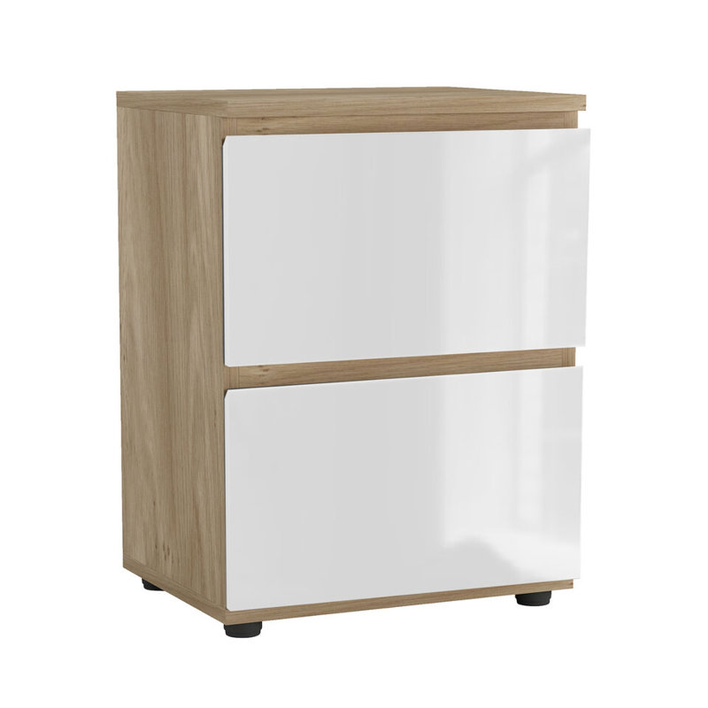 Otella 36cm W Metal Bedside Table, Oak/White