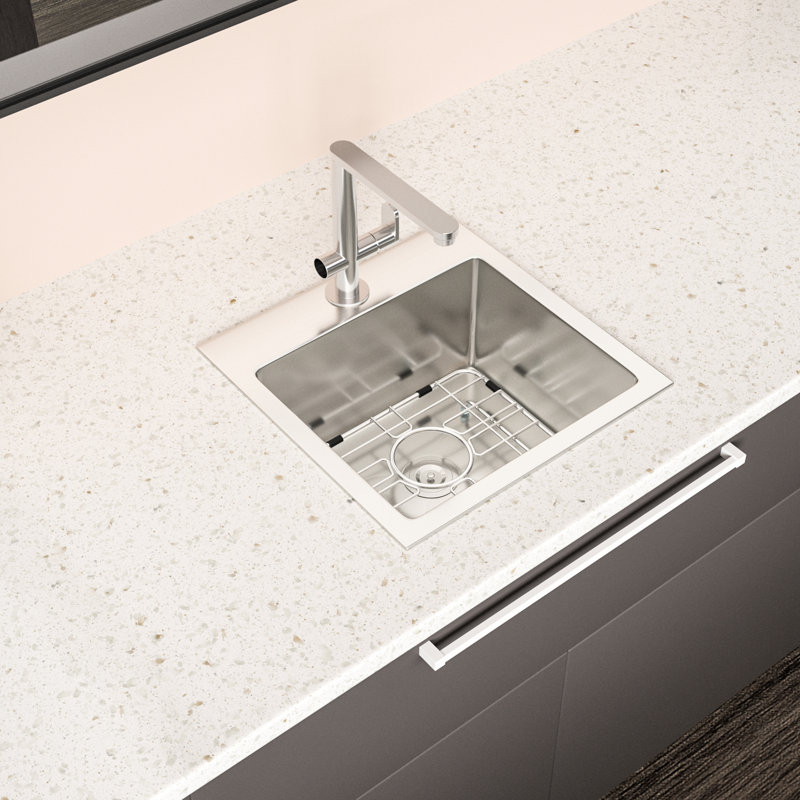 15X15x9" Drop-In Stainless Steel Sink, 16 Gauge, Rust & Wear , Soundproof Padding, Included Drying Rack And Template Drop-In Construction, Easy Drainage, With Pad
