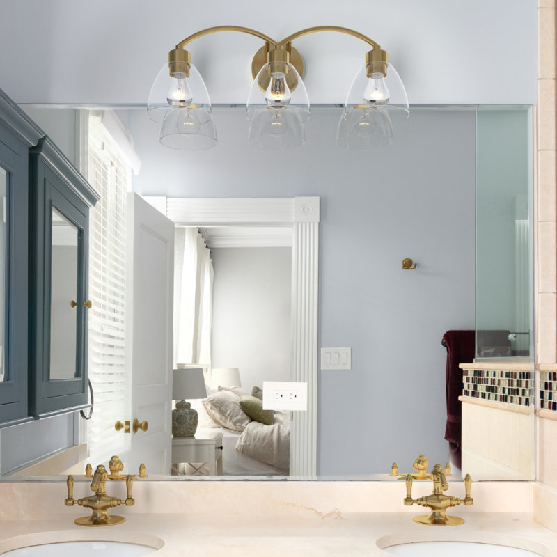 Ponce Plug & Play 3-Light Vanity Light in Transitional and Modern Style-8.25 Inches Tall and 24 Inches Wide, Satin Brass