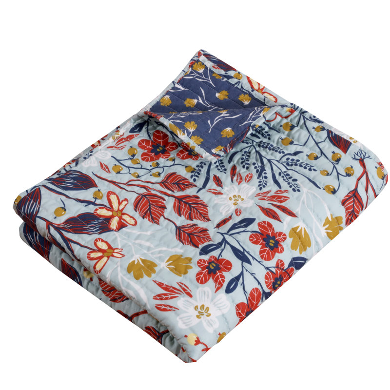 Perry Multicolor Reversible Floral Cotton Throw Blanket 50x60