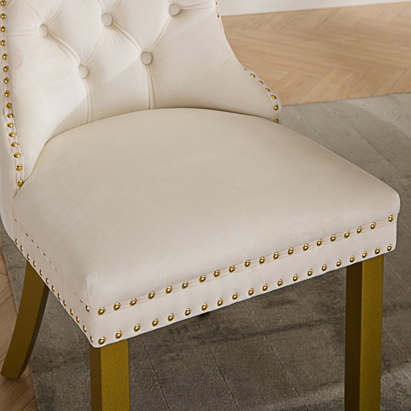 Chaise rembourrée haut de gamme, Blanc lait, Doré
