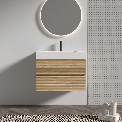 30" Wall Mounted Bathroom Vanity With Sink And Drawers For Modern Bathroom, One-Piece Basin Without Drainage And Faucet, KD